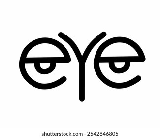 Eye text design with the letter E in the shape of the eyes and the letter Y in the shape of the nose eyebrows