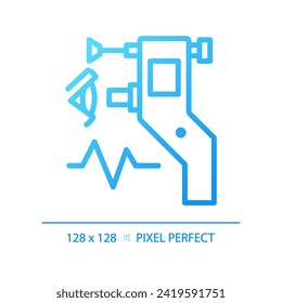 Eye tonometer pixel perfect gradient linear vector icon. Ocular tonometry. Optical store. Glaucoma treatment. Thin line color symbol. Modern style pictogram. Vector isolated outline drawing