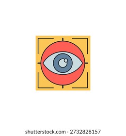 Icono de enfoque de seguimiento ocular, Ilustración vectorial de bloqueo del objetivo de la mirada de la pupila, Interfaz de visión biométrica
