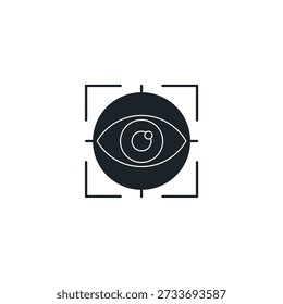 Icono de enfoque de seguimiento ocular, Ilustración vectorial de bloqueo del objetivo de la mirada de la pupila, Interfaz de visión biométrica