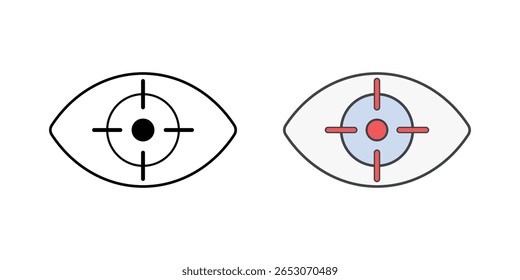 Ícone de navegação de rastreamento ocular com símbolo de olho e mira, ideal para interação baseada em olhar, controle sem mãos e ilustrações de tecnologia de assistência.