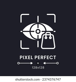 Eye tracking white solid desktop icon. Consumer insight. Neuromarketing technique. Pixel perfect 128x128, outline 4px. Silhouette symbol for dark mode. Glyph pictogram. Vector isolated image