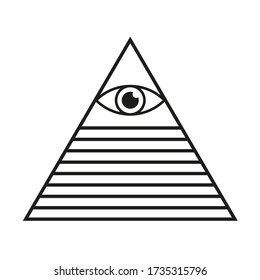 Eye in triangle. All seeing eye pyramid. Illuminati mason symbol.  Isolated vector illustration.