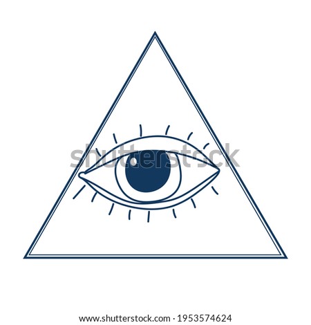 The eye in the triangle. The all-seeing eye inside the pyramid. Astrological and occult sign, spirituality. Magical sacred symbol for tattoos, boho print for fabric print, shirt, wall poster.