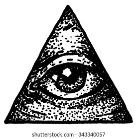 The eye in the triangle, drawing in the style of dot work