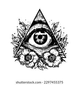 Eye in triangle illustration is a symbol of mystery and intrigue, perfect for those looking to add a touch of mysticism to their designs.