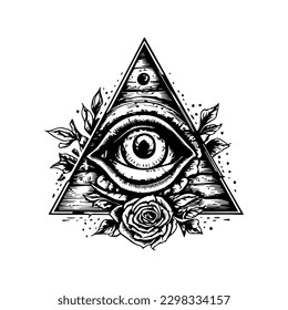 Eye in triangle illustration is a symbol of mystery and intrigue, perfect for those looking to add a touch of mysticism to their designs.