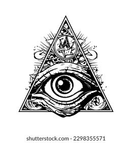 Eye in triangle illustration is a symbol of mystery and intrigue, perfect for those looking to add a touch of mysticism to their designs.