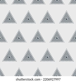 Eye in the triangle, pyramid vector icon seamless pattern. The sign of the third all-seeing eye. Esoteric symbol of intuition. Human design, yoga, hindu. Conspiracy theory of masons illustration