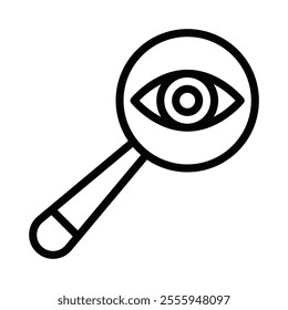 Eye under magnifying glass, vector icon for search and vision themes. Editable stroke.