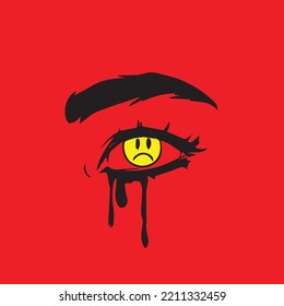 Eye of unhappiness premium vector illustration, cartoon, art, character, icon, design, cute, spider, scary, eyebrow, bleeding, red background, halloween, artwork, crazy, devil, quirkly, danger, spooky