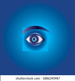 Eye vector design in blue color on blue background.