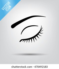 Eye vector icon. Closed eye with beautiful eyelashes