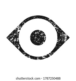 Eye vector icon with grunge texture. Optic eyesight and look symbol. View or watch sign. Optician logo. Isolated on white background.
