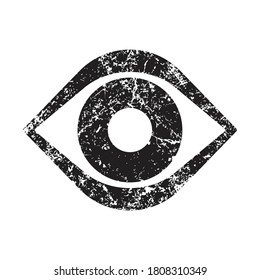 Eye vector icon with grunge texture. Optic eyesight and look symbol. View or watch sign. Optician logo. Isolated on white background.