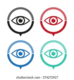Eye - vector icon; map pointer;  message bubble
