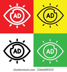 Eye Vector Icon, Outline style icon, from Advertisement icons collection, isolated on Red, Yellow, Green and White Background.
