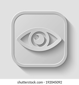 Eye vector icon - paper button with shadow on light background