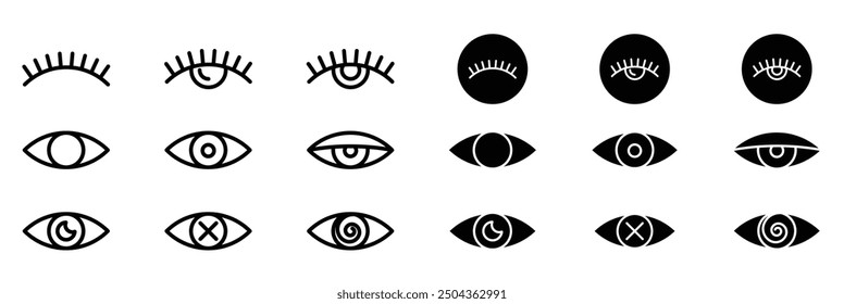 eye vector icon set. eyeball line icon. vision pictogram. private crossed eye sign. open and closed eyes symbol. visible and invisible icon set. show and hide. see and hide button