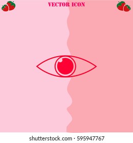 Eye vector  icon. Strawberry Background.