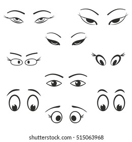Eye vector icons set. Black illustration isolated on white background for graphic and web design.