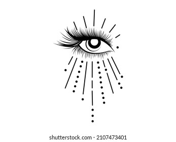 eye Vector illustration. evil eyes vision black line symbol. mystic inside triangle pyramid art sign, emblem isolated on white background, spiritual Third eye, graphic occultism, geometry,logo,tattoo