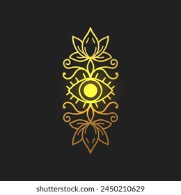 Eye vector illustration, hand drawn third eye celestial boho line art logo, mystic moon tattoo elements for decoration