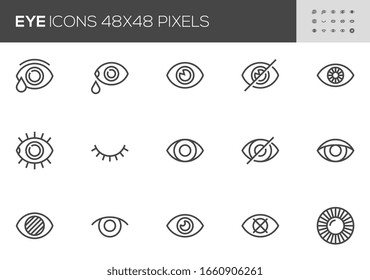 Eye Vector Line Icons. Vision, Eyesight, Visibility, Optometry. Editable Stroke. 48x48 Pixel Perfect.