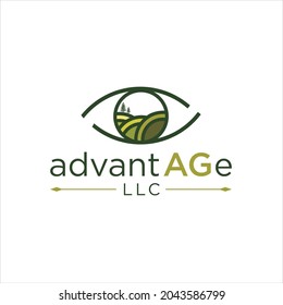 eye vector logo design illustration of agriculture business, tractor farm, soil farm, crop field, pasture, milk, barn,