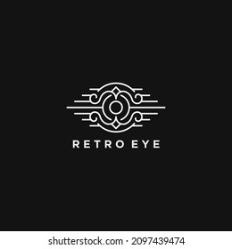 Augenvektor-Logo. Line Art Stil. Creative Kamera-Verschlussapparat Bildmotive. Bildüberwachungszeichen. Konzept des Vision-Logos