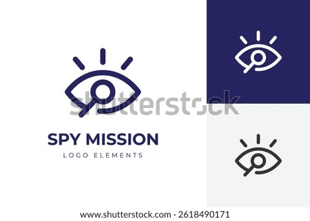 Eye vector logo with magnifying glass icon design, abstract eye sight graphic symbol illustration for spy mission research logo idea