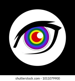 eye vector with rainbow colorful eyeball on black background. LGBT love support.