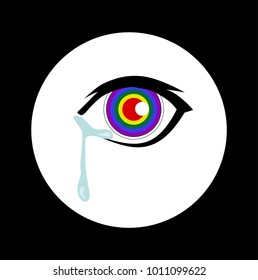 eye vector with rainbow colorful eyeball and teardrop on black background. sad teat fear bullying . LGBT love support