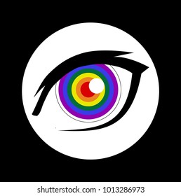 eye vector with rainbow colorful eyeball on black background. LGBT love support.