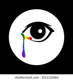 eye vector with rainbow colorful teardrop on black background. sad fear bullying for LGBT. LGBT love support