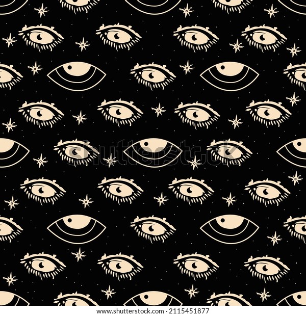 Eye vector seamless pattern. Magic,\
witchcraft, occult symbol, line art collection.Fabric, textiles,\
gifts, wallpapers.Vector magic seamless\
pattern