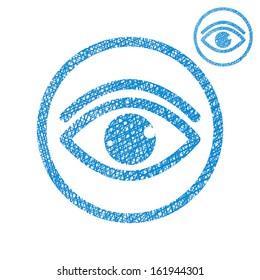 Eye vector simple single color icon isolated on white background with sketch lined hand drawn texture.