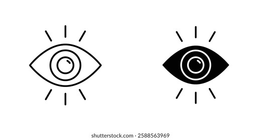 Eye vectors icons set in filled and strokes on white background