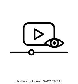 Eye with video player icon. Views, viewer, spectator icon set in black and white design.