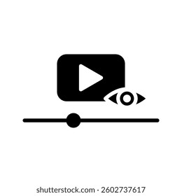 Eye with video player icon. Views, viewer, spectator icon set in black and white design.