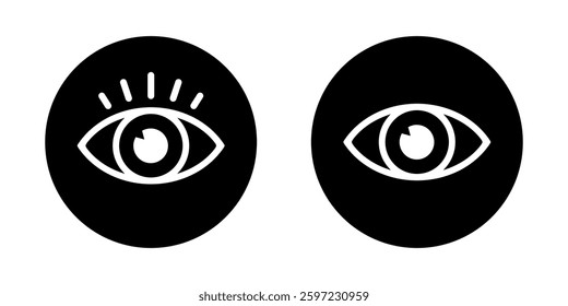 Eye, view icon on black circle. Eyesight vision sign symbol