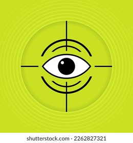 Vista visual desde el blanco. Concepto de visión. Plantilla de destino con ojo. Diseño de logotipo. Ilustración vectorial.