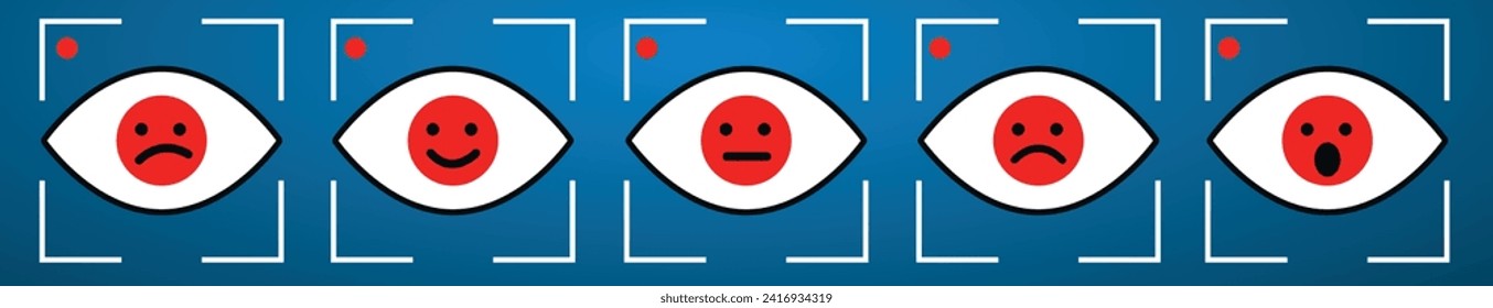 Eye, viewfinder, camera focus,sorting emotion faces set.Focus icons, camera frame screen or photo viewer