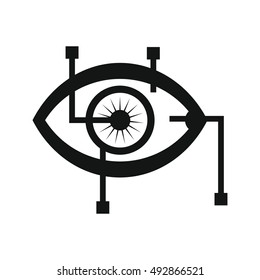 Eye in virtual reality in silhouette style. Vector illustration