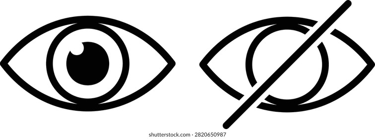 Eye Visibility Icon Set. Show and Hide Password Toggle, view and unview signs. Privacy and Security Settings, and Slashed Eye Invisibility Symbols