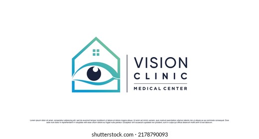 Inspiración en el diseño del logotipo de la clínica de visión ocular con el concepto de casa Premium Vector