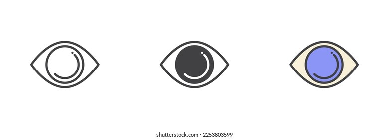 Eye, vision different style icon set. Line, glyph and filled outline colorful version, outline and filled vector sign. Symbol, logo illustration. Vector graphics