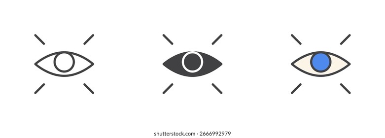 Visão dos olhos ícone de estilo diferente definido. Linha, glifo e preenchido esboço versão colorida, contorno e sinal de vetor preenchido. Símbolo, ilustração de logotipo. Gráficos vetoriais.