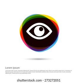 Eye Vision Icon, White pictogram icon creative circle Multicolor background. Vector illustration. Flat icon design style