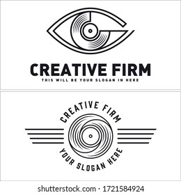 Eye vision line circular logo vector suitable for entertainment the arts creative firm record label company optical